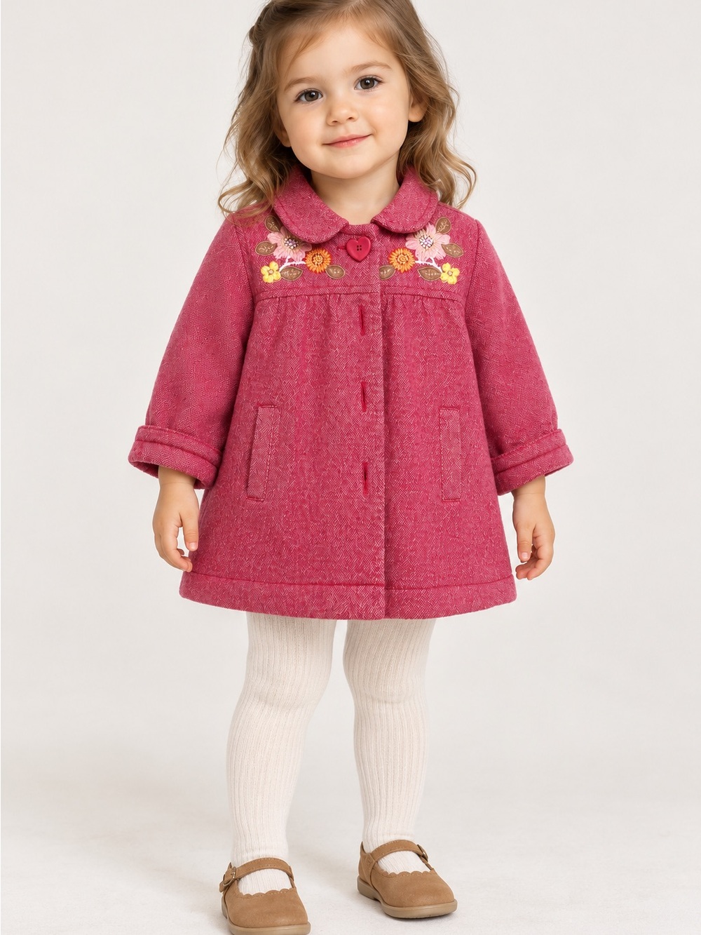 Vintage Old Navy Girls Floral Embroidered Coat 6-12M Pink Swing Jacket